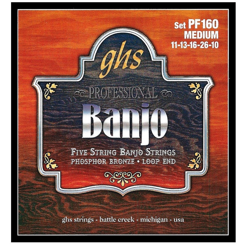 GHS Strings - 5-String Banjo Strings - Phosphor Bronze - Loop End - Medium Gauge - 011-026 - Model: PF160 SET - Image 1